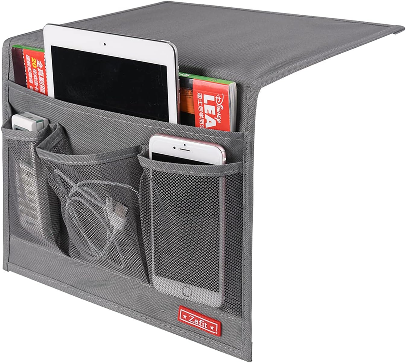 Zafit 5 Pockets Bedside Caddy, Bedside Storage Organizer for Water Bottles, Magazines, Phone, Glasses (5 Pockets-Grey)