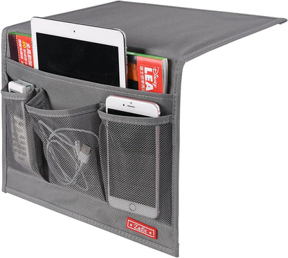 Zafit 5 Pockets Bedside Caddy, Bedside Storage Organizer for Water Bottles, Magazines, Phone, Glasses (5 Pockets-Grey)