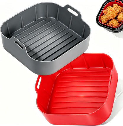Silicone Air Fryer Liners Square,Pot 2Pcs 7.5inch Reusable Air Fryer Basket | Foopama Fit 3-6qt Reusable Non-Stick Silicone Liners Air Fryer Accessories for Air Fryer Inserts Oven Baking Tray Microwave