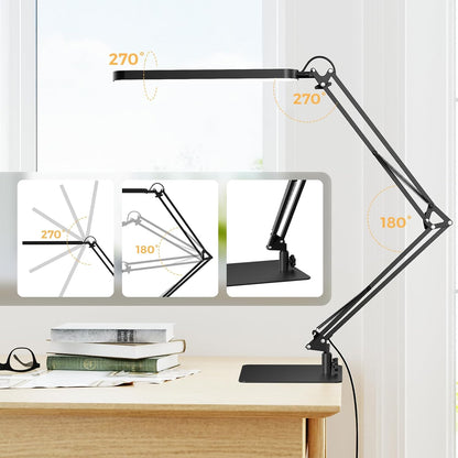 SKYLEO Desk Lamp for Home Office, Eye Comfortable LED Desk Light for Long Hours, Adjustable Swing Arm with Memory Function, Black