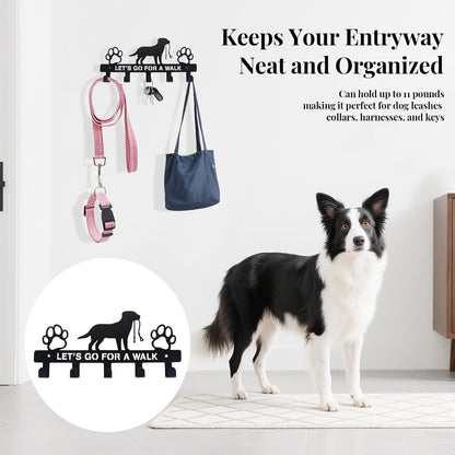 Dog Leash Holder for Wall, Key Holder Mount with 5 Metal Hooks, Pet Leash and Key Organizer, Screw Mounted Rack for Leashes Keys Collars, Entryway Garage Mudroom