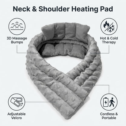 Microwavable Neck and Shoulder Heating Pad, Flaxseed Filled Hot and Cold Relief Wrap, Hook and Loop Adjustable Cervical Wrap for Neck Shoulder Back Comfort, Gray