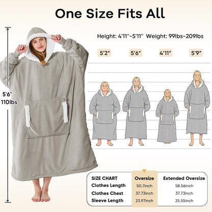 yescool Wearable Blanket Hoodie, Flannel Sherpa Fleece Blanket Sweatshirt for Adults Women Men,One Size Fits All - Colors A
