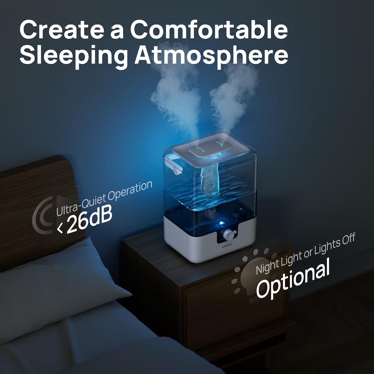CHIVALZ Humidifiers for Bedroom Large Room, 6L Cool Mist Top Fill Humidifier with Essential Oil Diffuser, 26dB Quiet Ultrasonic Humidifier for Baby Nursery Plants, 50H Runtime Night Light 1 Pack White | Easy to Refill and Clean, Oil Diffuser, Blue