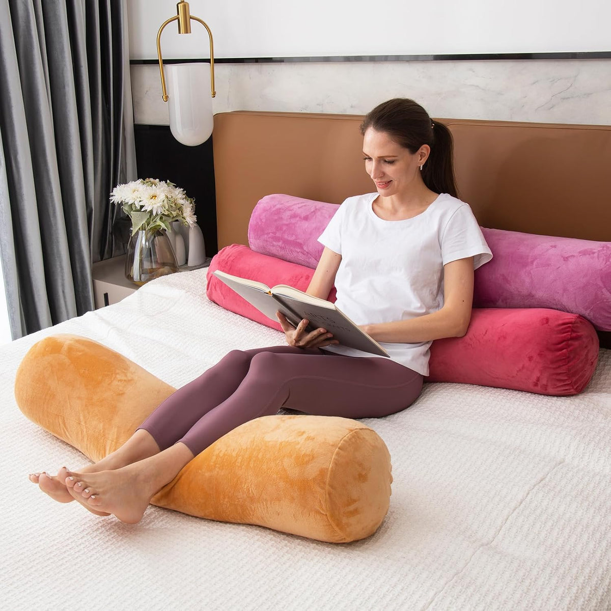 1 MIDDLE ONE Body Pillow for Adults, Bolster Pillow with Removable Velvet Cover, Long Round Cervical Roll Pillow, 35 x 7.87 Inches, Blue