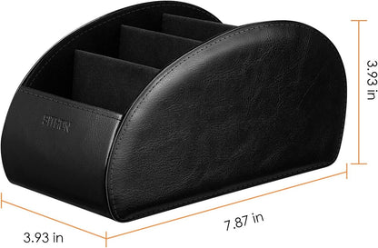 SITHON Remote Control Holder with 5 Compartments | PU Leather Remote Caddy Desktop Organizer Store TV, DVD, Blu-Ray, Media Player, Heater Controllers, Stripe Black