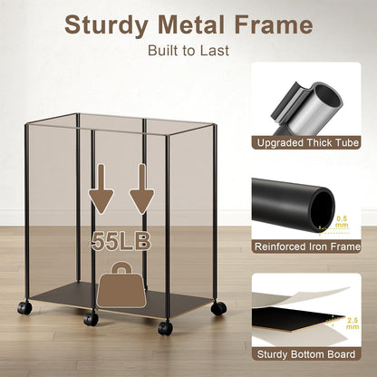 140L Double Laundry Hamper with Lid and 6 Wheels, Rolling Laundry Basket | Gasvadivum Metal Frame Laundry Sorter 2 Section with 2 Removable Bags, Large Clothes Cart for Bedroom, Bathroom, Black