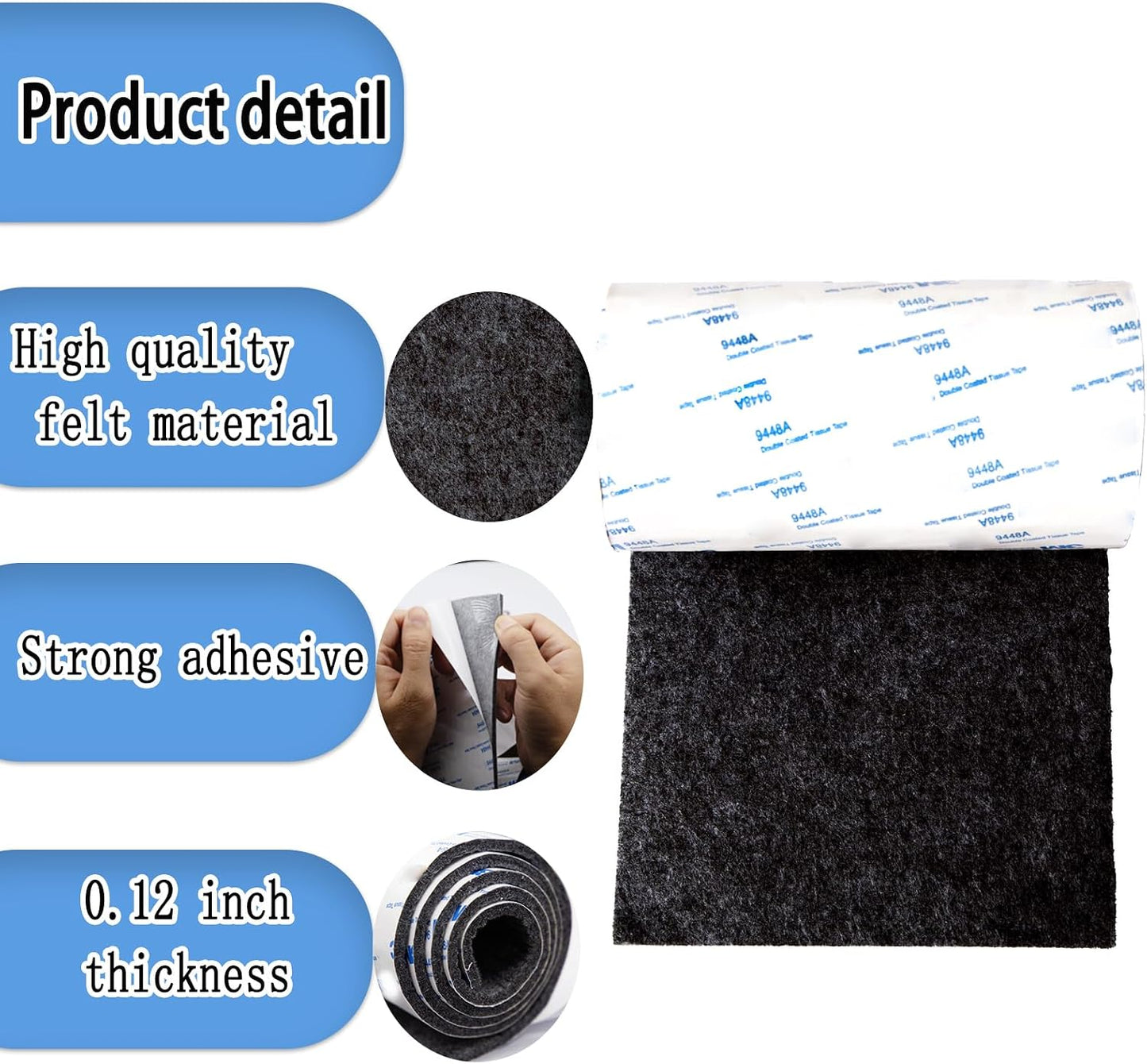 Cuttable Felt Furniture Pads with Sticky Backing,40x4 inch Self Adhesive Felt Sheets,Heavy Duty Felts Strip Roll Felts Tape Protect Hardwood Floors No Scratches No Noise