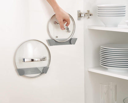 Joseph Joseph Duo - Set of 3 Pot and Pan Lid Holders, Self Adhesive Wall Mount Storage Organiser, Suitable for Lids Up to 24 cm, 3M VHB Tape Included, Grey