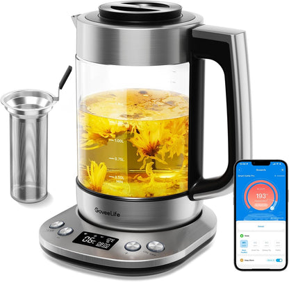 GoveeLife Smart Electric Kettle with Tea Infuser for Loose Leaf, 1.7 L Electric Tea Kettle with Brewing Program, Variable Temperature Control, 2 H Keep Warm & Auto Shut-Off, BPA Free. Black | Electric Tea Kettle with Brewing Program, Variable Temperature
