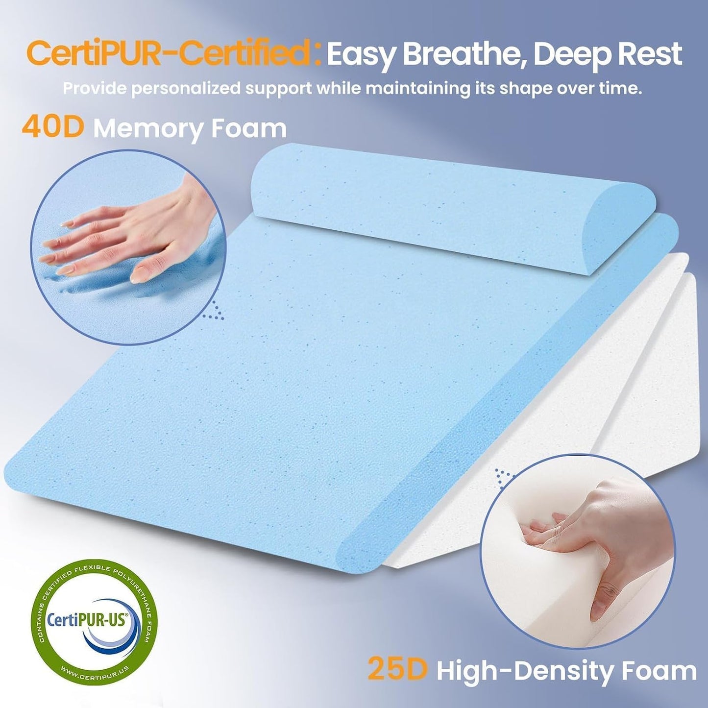 Sasttie Adjustable Wedge Pillow Set for After Surgery, Dark Grey & White | Bed Wedge Pillow Headboard with Memory Foam Neck Cushion, for Acid Reflux, Sleeping, Neck & Back Support