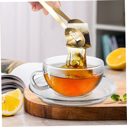 Tea Bag Squeezer, Stainless Steel Golden Tea Tongs, Round Tea Filter Clamp, Tea Strainer Holder Clip for Loosing Leaf, Gripping Ice Cube, Sugar