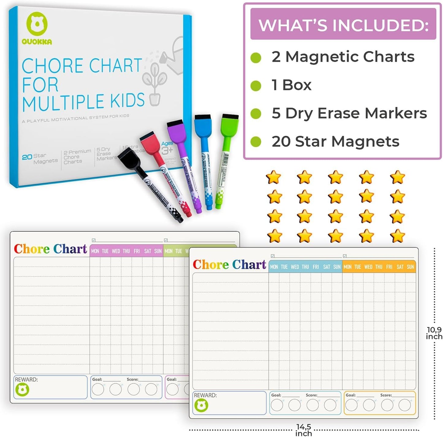 Magnetic Chore Chart for Kids - Reward Behavior Chart for Kids at Home | Dry Erase Morning Routine Schedule Board - Responsibility Star Chart for Toddlers 3-5 - 48 Magnets and 49 Stars