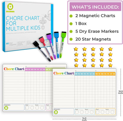 Magnetic Chore Chart for Kids - Reward Behavior Chart for Kids at Home | Dry Erase Morning Routine Schedule Board - Responsibility Star Chart for Toddlers 3-5 - 48 Magnets and 49 Stars