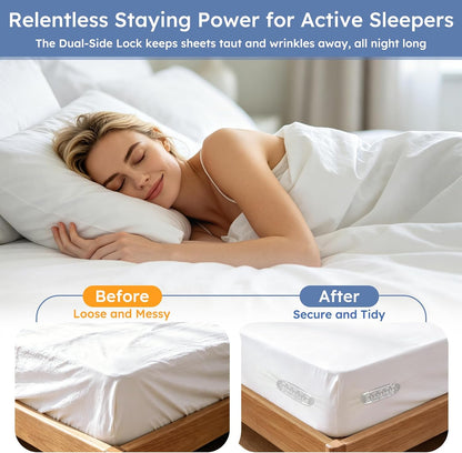 Bed Sheet Holders for Corners, 4 Pack Heavy Duty Sheet Locks | Keep Fitted Sheets in Place Firmly, Easy Snap-On Installation, Foldable Mattress Fasteners for Twin to Cal King
