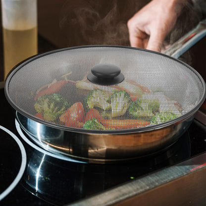 11.22" Stainless Steel Splatter Screen Grease Guard – Fine Mesh Oil Splash Shield for Frying Pan, Skillet, Pot, Stove Top – Prevents Burns & Mess