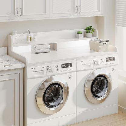 2-Tier Washer Dryer Countertop with 2.75" H Edge Rails, 54" W x 27.55" D Laundry Countertop for Folding Clothes, Washer and Dryer Topper with Non-Slip Pad (Dark Walnut)