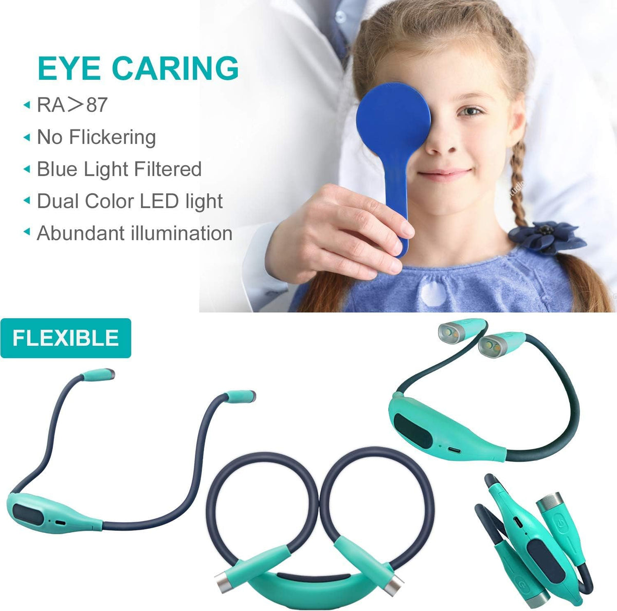 Neck Reading Light, Book Light for Reading in Bed, LED Reading Light with 3 Colors, 3 Brightness Levels, USB Rechargeable Hands Free Reading Lamp for Reader Knitting Camping Repairing Green
