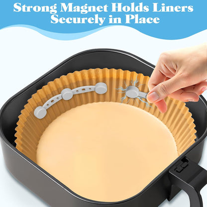 Air Fryer Magnet Silicone Buckles for Parchment Paper – 2 Pack Reusable Accessories for Disposable Basket Liners, Secure Baking Paper, Prevent Shifting & Burning (Black)