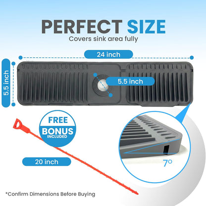 Faucet Mat for Kitchen Sink – 24 Inch Silicone Sink Splash Guard with 2 FREE Drain Cleaning Rods, Food-Grade Kitchen Faucet Mat, Self-Draining Countertop Protector for Kitchen & Bathroom