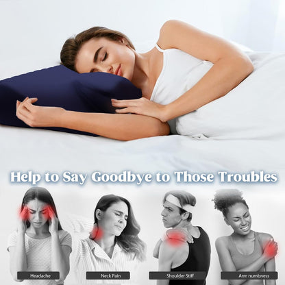 Cervical Pillow for Neck Pain Relief, Cooling Contour Memory Foam Pillows Support Odorless Ergonomic Neck Pillow Adjustable Orthopedic Bed Pillow for Side Back Stomach Sleeper with Pillowcase,Snow