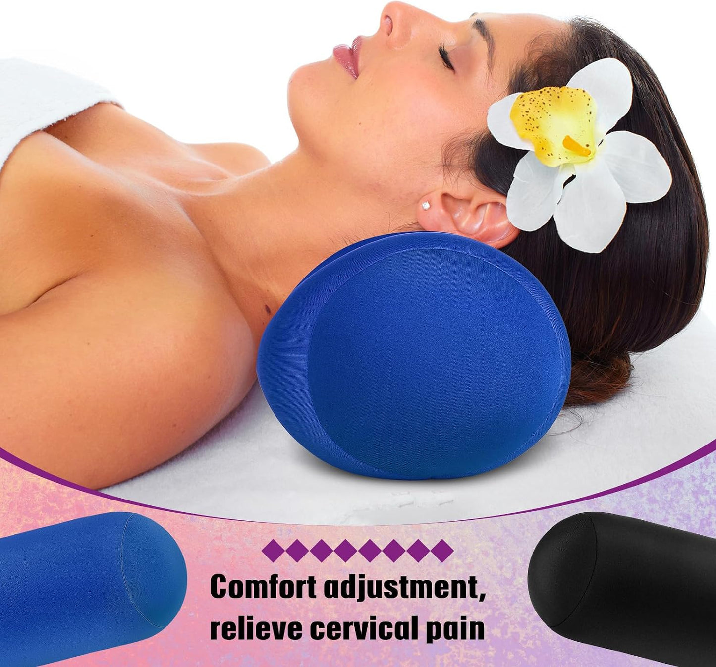 Geelin 2 Pcs Microbead Roll Pillow 11.8 x 6.3 Inch Soft Pillow Bolster Cylindrical Pillow Microbead Pillows for Sleeping Home Travel Neck Head Back Support Rest (Violet, Black)