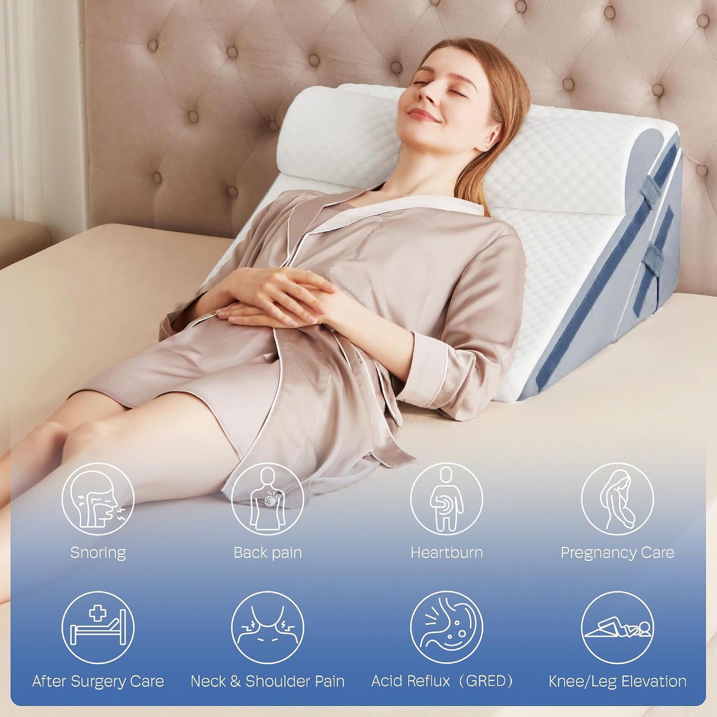 Queen Size Bed Wedge Pillow Headboard, Pillow Wedge for Headboard Gap(0-8") | Mattress Gap Filler Wedge, Stop Items Falling and Get Quality Sleep,Ergonomic Design, Non-Slip, Breathable(60"X10"X6")