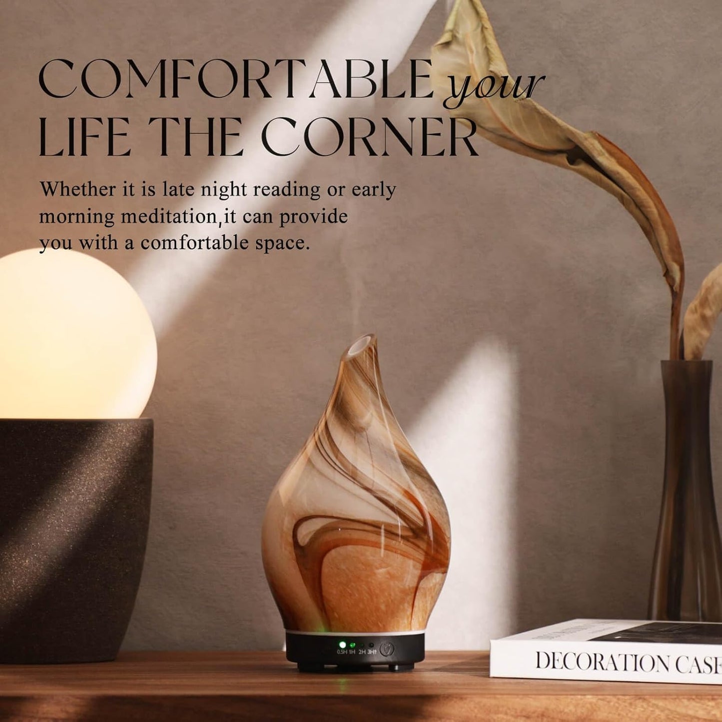 Porseme Oil Diffuser 3D Glass Aromatherapy Ultrasonic Humidifier, Air Refresh Auto Shut-Off, Timer Setting, BPA Free for Home Hotel Yoga Leisure SPA Gift 150ml Last 6H - Colors A