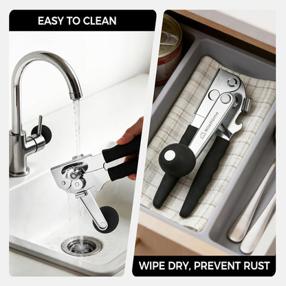 NileHome Commercial Hand Crank Can Opener with Extra-Long Handles, Black | Heavy Duty Durable, Built-In Magnet, Smooth Cranking, Manual Can Opener, Ideal for Large Cans, Senior-Friendly