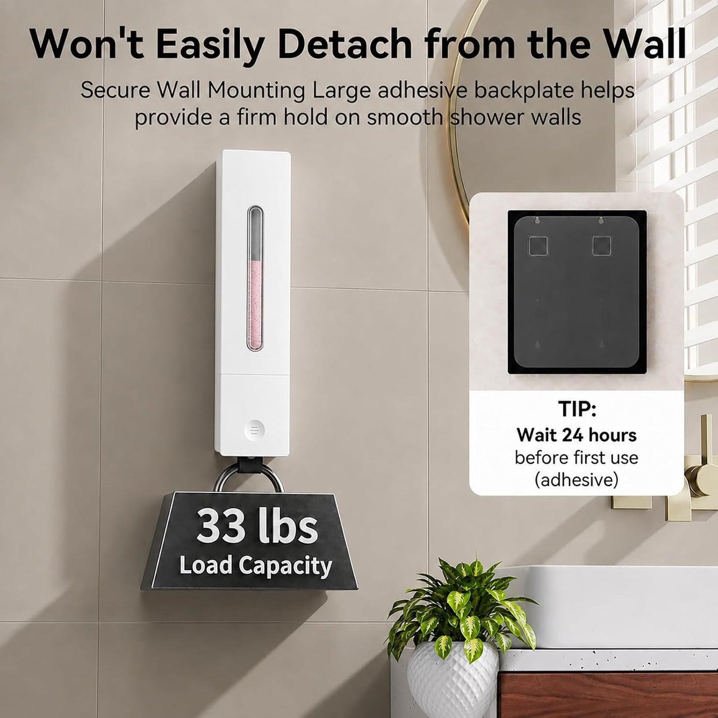 Shampoo and Conditioner Dispenser - Wall-Mounted 3-Chamber Shower Soap Dispenser, No-Drill, 1200ML Capacity, for Bathroom & Hotel