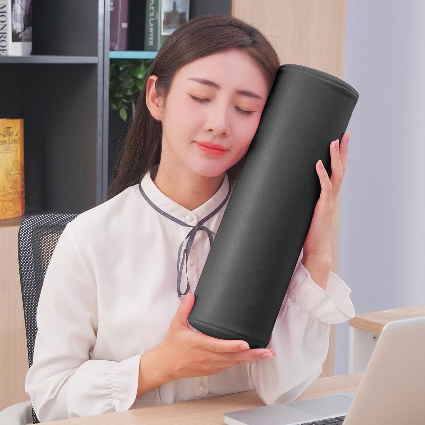 2 Pack Neck Roll Pillow, High-Density Foam Cylinder Bolster Pillow for Neck, Back & Lumbar Support, Ergonomic Round Pillow for Side Sleepers, Sleeping, Removable Washable Cover (7.9''x23.6'' Orange)