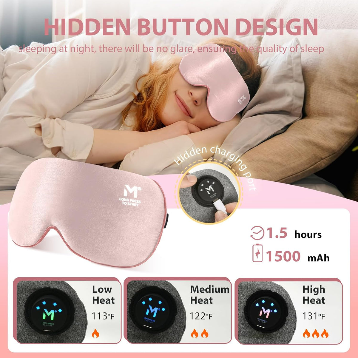 Silk Cordless Heated Eye Mask, Washable Heat Eye Compress for Dry Eye Electric Eye Heating Pad Warm Eye Mask for Eye Fatigue Stye Sinus Blepharitis MGD Gifts for Men Women - MerSun