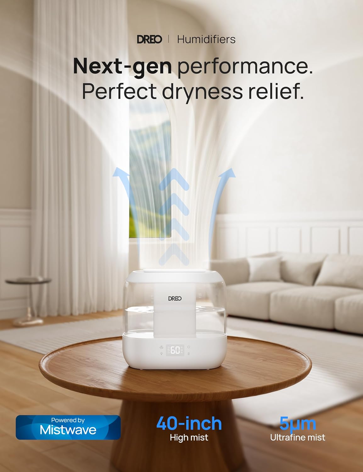 DREO Smart Humidifiers for Bedroom, 4L Cool Mist Humidifier