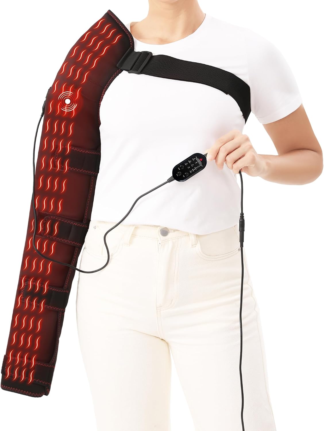 Shoulder Arm Massage Heating Pad for Pain Relief, Ultra Long Heated Elbow Heating Pad with 3 Vibration and Heat Settings, Heated Shoulder Wrap for Frozen Shoulder