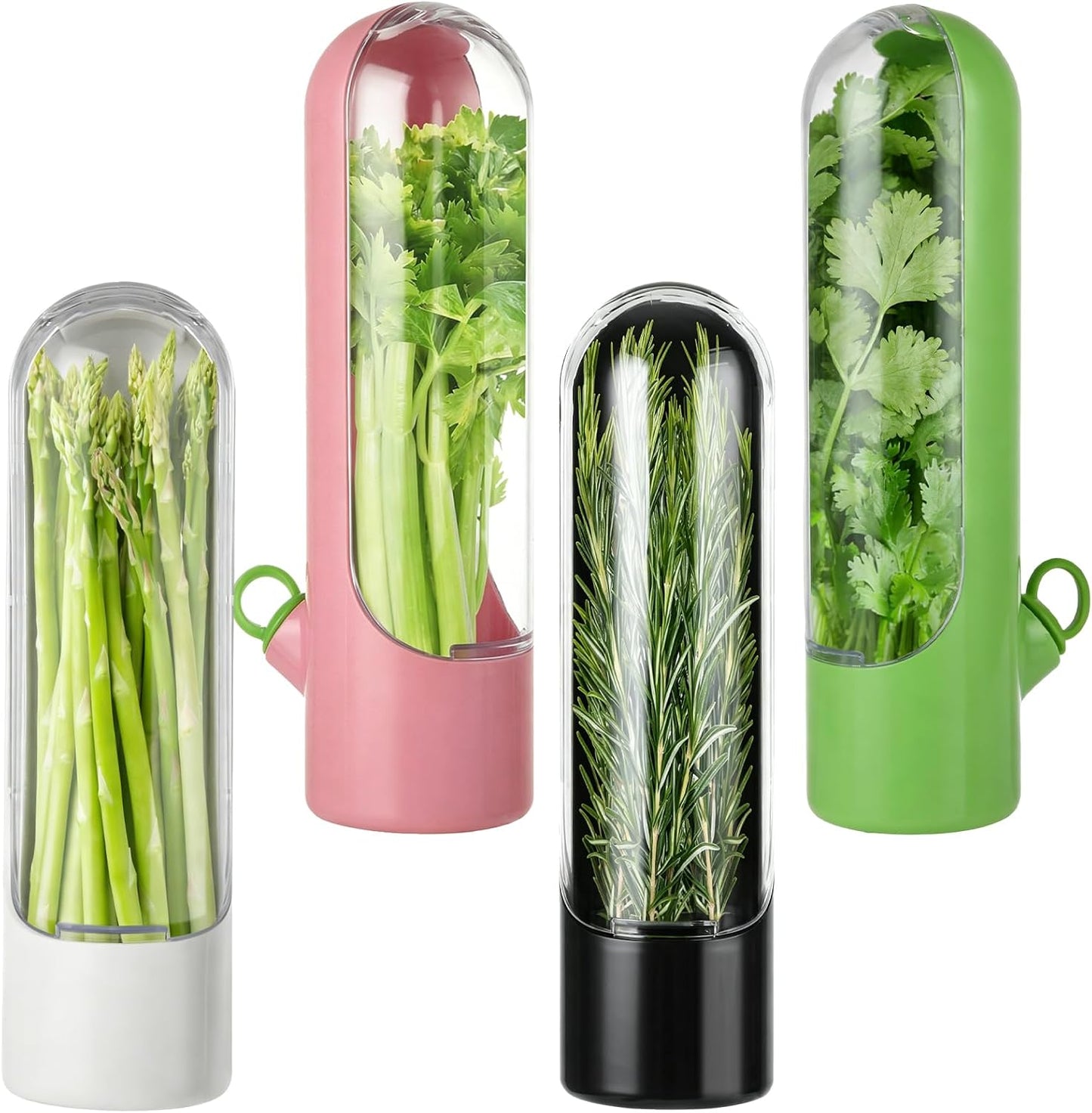 4 PCS Fresh Herb Keeper for Refrigerator, Herb Saver for Refrigerator, Cilantro Containers for Fridge, Herb Storage Containers for Cilantro Asparagus Mint Rosemary Parsley Basil for 2-3 Weeks