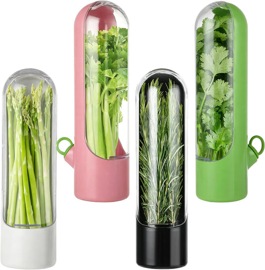 4 PCS Fresh Herb Keeper for Refrigerator, Herb Saver for Refrigerator, Cilantro Containers for Fridge, Herb Storage Containers for Cilantro Asparagus Mint Rosemary Parsley Basil for 2-3 Weeks