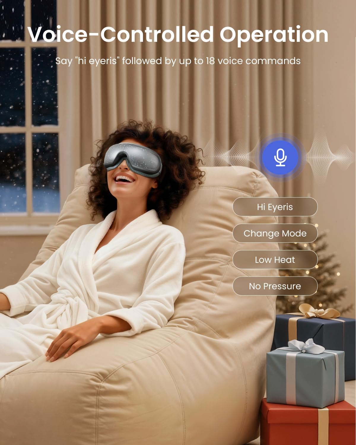 RENPHO Eyeris 3 Eye Massager with Heat and Cooling, Massaging Eye Mask | Voice Control, Vibration & Compression Massager for Dry Eyes & Head Tension, FSA Eligible HSA, Gifts for Women & Men