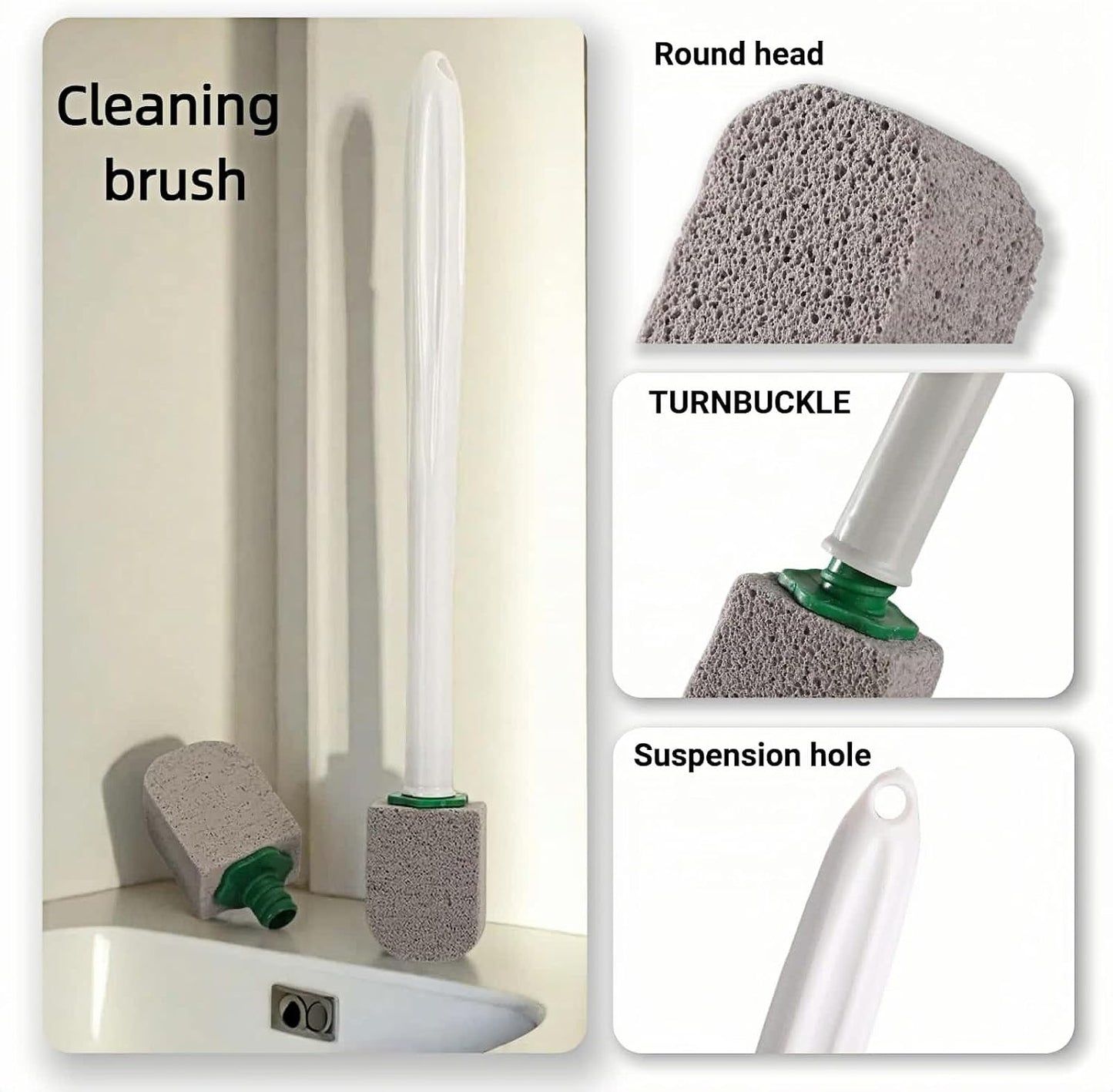 Pumice Stone Toilet Cleaning Kit with Long Handle - Effortless Hard Water Stain Remover for Toilets, Tubs & Tile - Includes 1 Handle + 3 Pumice Stones, Safe for Porcelain & Ceramic Surfaces