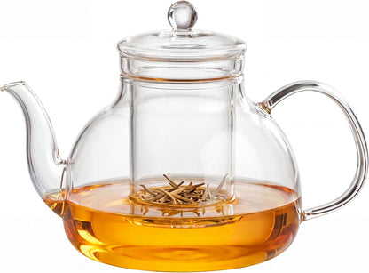 DOPUDO 40OZ (1200ML) Glass Teapot with Infuser Stovetop Safe, Clear Glass Tea Pot Kettle, Borosilicate Tea Pot with Infusers Filter for Loose Tea, Tea Kettle Dishwasher Safe.
