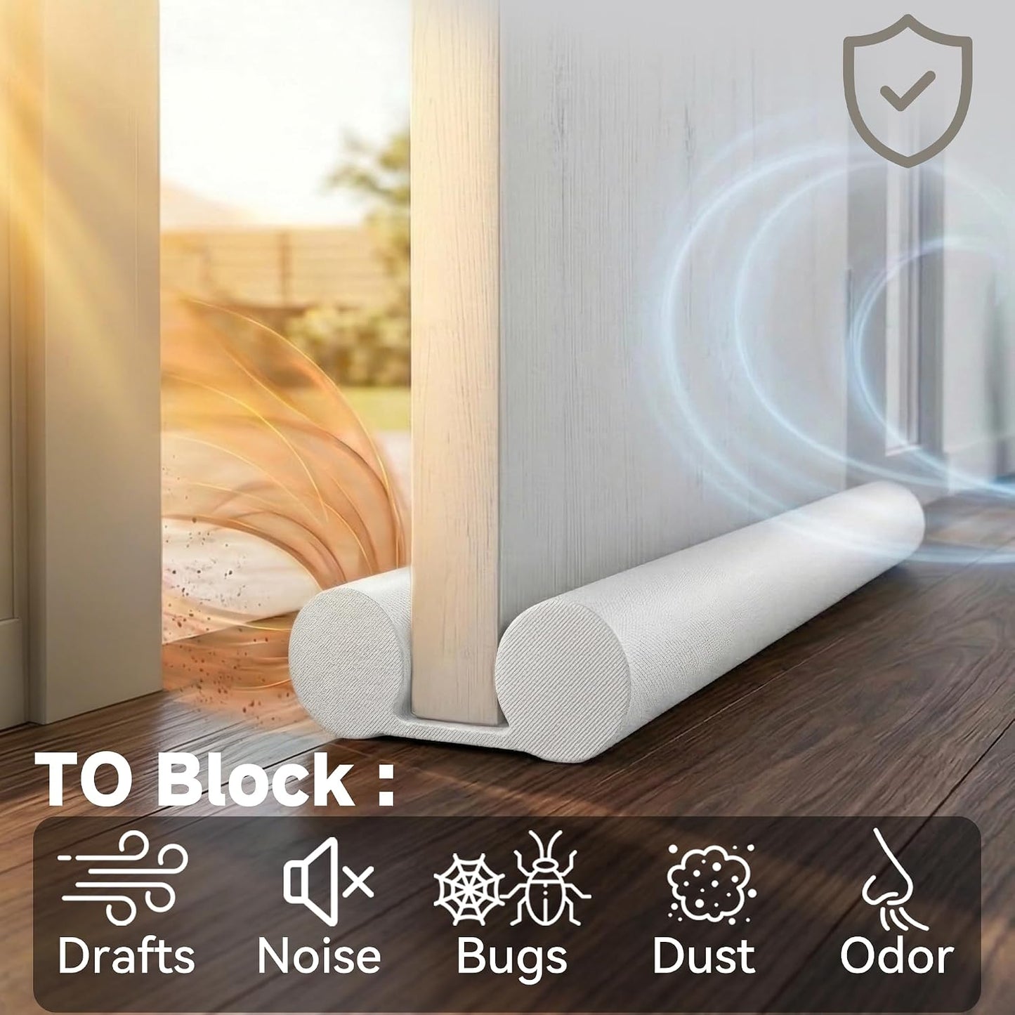 MAXTID Under Door Draft Stopper for Bottom of Doors 38" Black | Door Blocker Noise Reduce Light Cold Air Guard Breeze Sound Proof Door Sweep Door Seal Insulation Strip Gap Filler