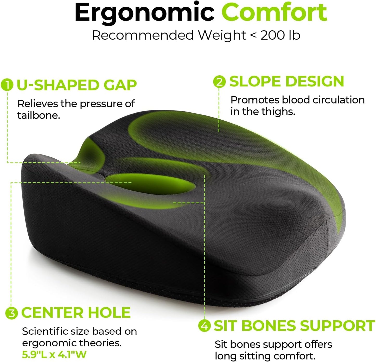 AUVON Innovative Donut Pillow Hemorrhoid Scientific Hole & Tailbone Cut | Orthopedic Pain Relief Donut Seat Cushion for Tailbone, Sciatica, Postpartum Pregnancy, After Surgery Sitting Relief