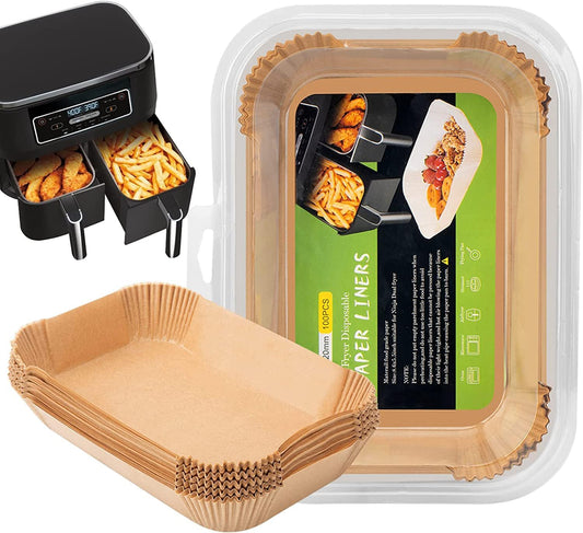 Air Fryer Liners Disposable for Ninja Dual, 8.6 x 5.5in, 100 Pcs | Rectangular parchment liners for Ninja DZ201/DZ401 and other dual-basket air fryers; nonstick, oilproof and easy to dispose