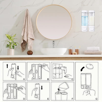 10oz/300ml Single Manual Wall Mounted Soap Dispenser, Black | Bathroom Shampoo and Conditioner Dispenser, Clear Plastic Refillable Liquid Lotion Pump Dispenser and Organizer