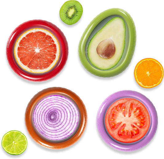 Avocado Saver and onion storage - Set of 4 Preventing Food Flavor Skewering Reusable Storage Containers for Fridge -Ideal for Garlic, Onions, Lemons, and Potatoes