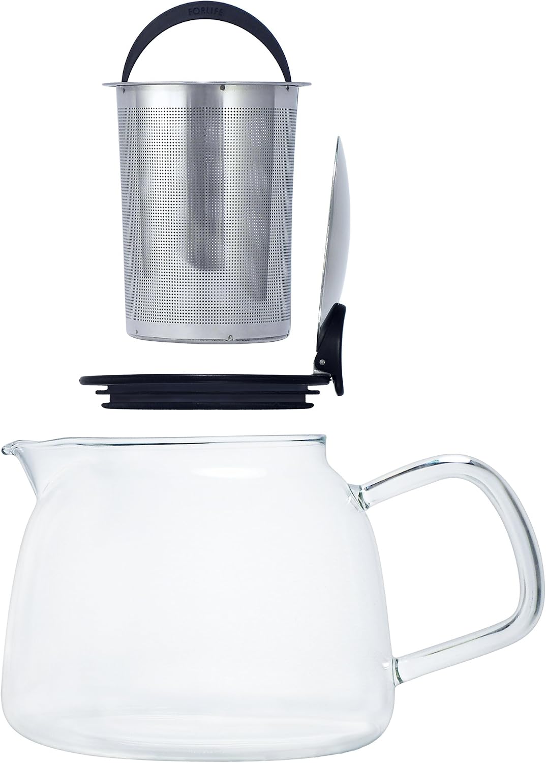 Forlife Bell Glass Teapot with Basket Infuser, 24-Ounce/730ml, Black Graphite