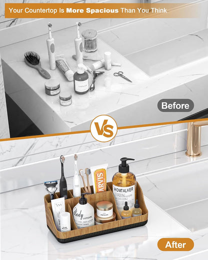 Bathroom Counter Organizer and Storage, 7 Slots Detachable Toothbrush Holders for Bathrooms, Anti-Slip Electric Toothbrush and Toothpaste Holder Countertop Vanity Organizer Accessories for Adults Kids