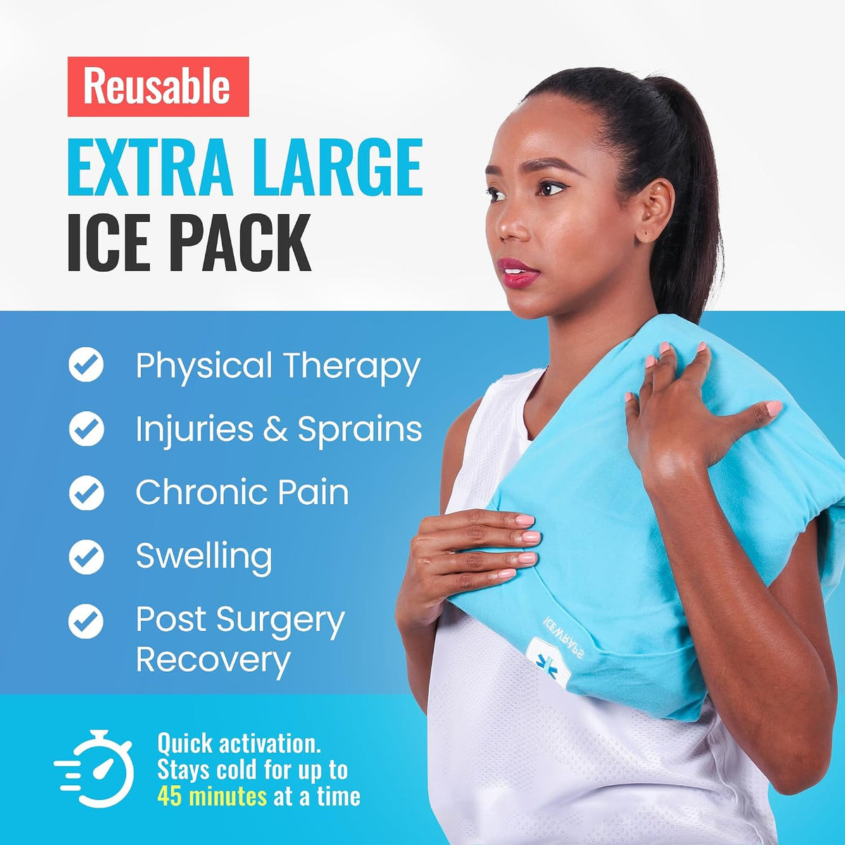 ICEWRAPS Reusable Cold Pack with Fabric Cover - Standard 10 x 14 Inch, Blue