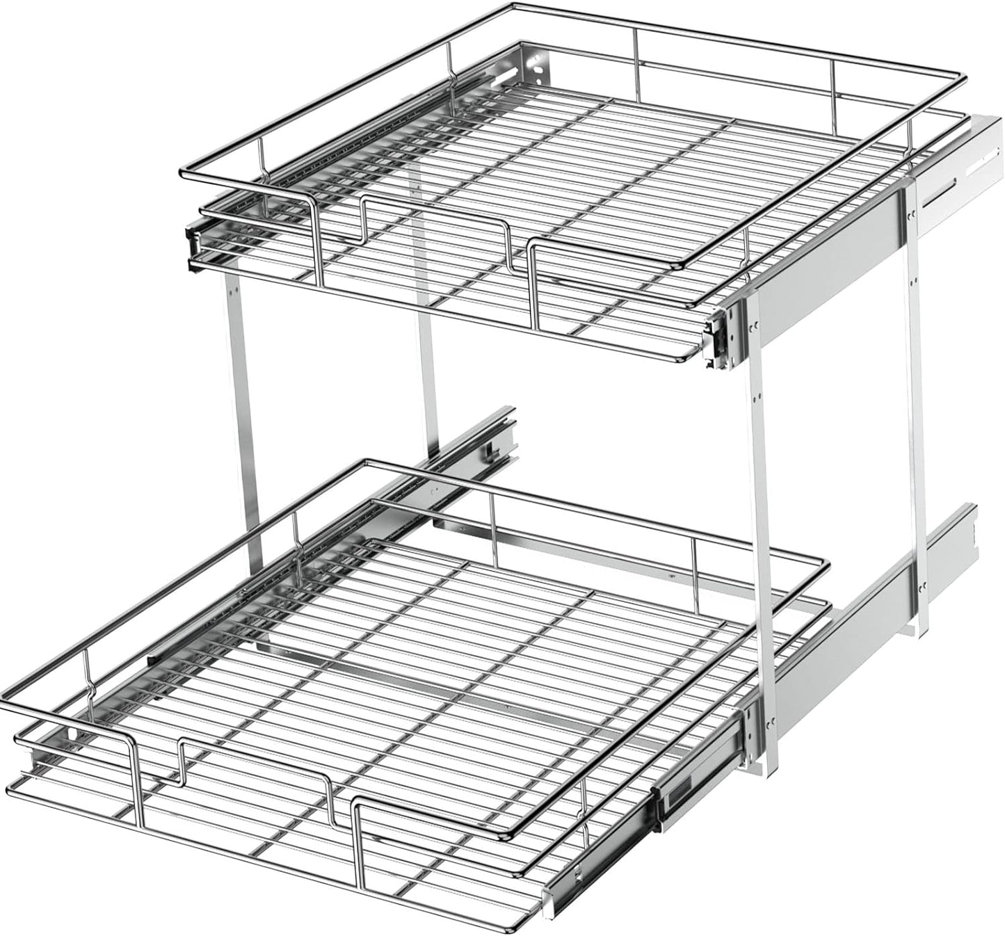 LOVMOR 2 Tier Individual Pull Out Cabinet Organizer 11" W x 18" D, Slide Out Kitchen Cabinet Storage Sliding Shelves