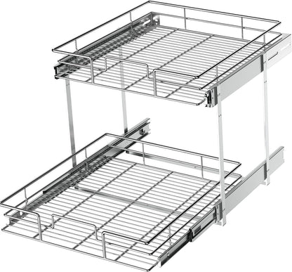 LOVMOR 2 Tier Individual Pull Out Cabinet Organizer 11" W x 18" D, Slide Out Kitchen Cabinet Storage Sliding Shelves