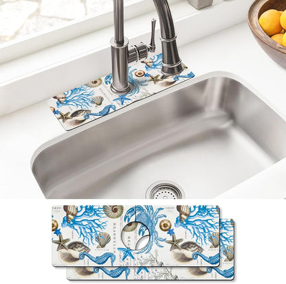 Sink Faucet Absorbing Mat, 2 Pack Drying Mat Around Faucet Sink Splash Guard Behind Faucet Sinkmat For Kitchen Bathroom Island Rv 24 * 5.5 Inch (60 * 14 cm)